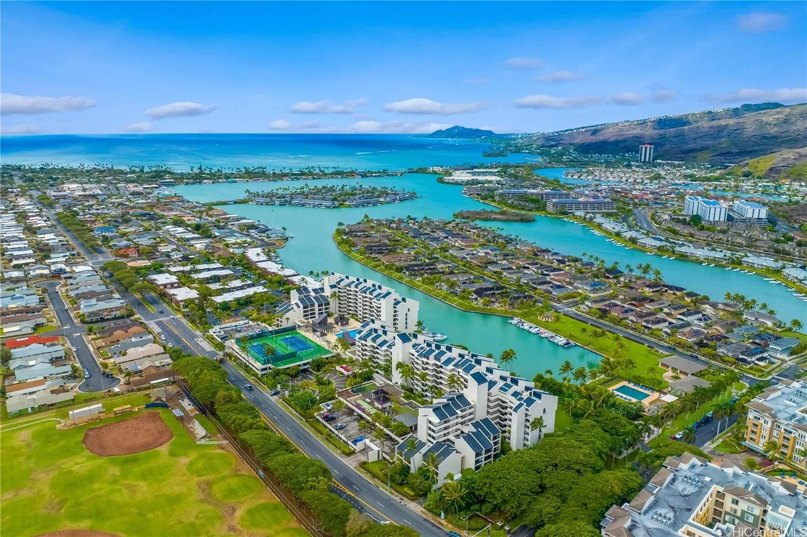Aerial view of the Hawaii Kai marina and Koko Head